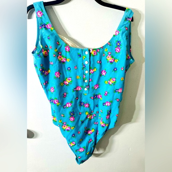 NWT Vintage 80s 90s 1 Pc Floral Swimsuit Size 16 Built In Underwire Bra PushUp - Picture 1 of 10